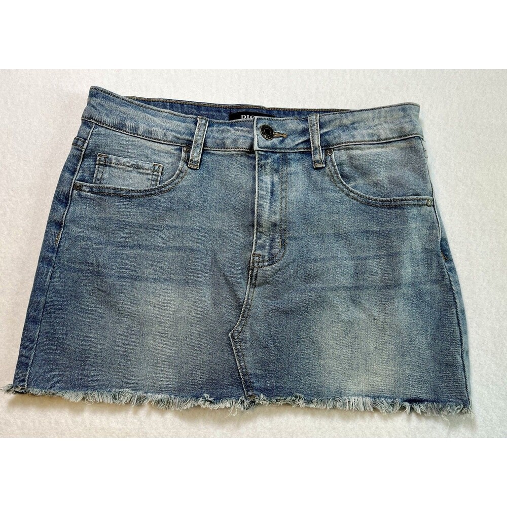 Rise Denim Mini Skirt Junior's Size Medium with Frayed/Raw Hem
